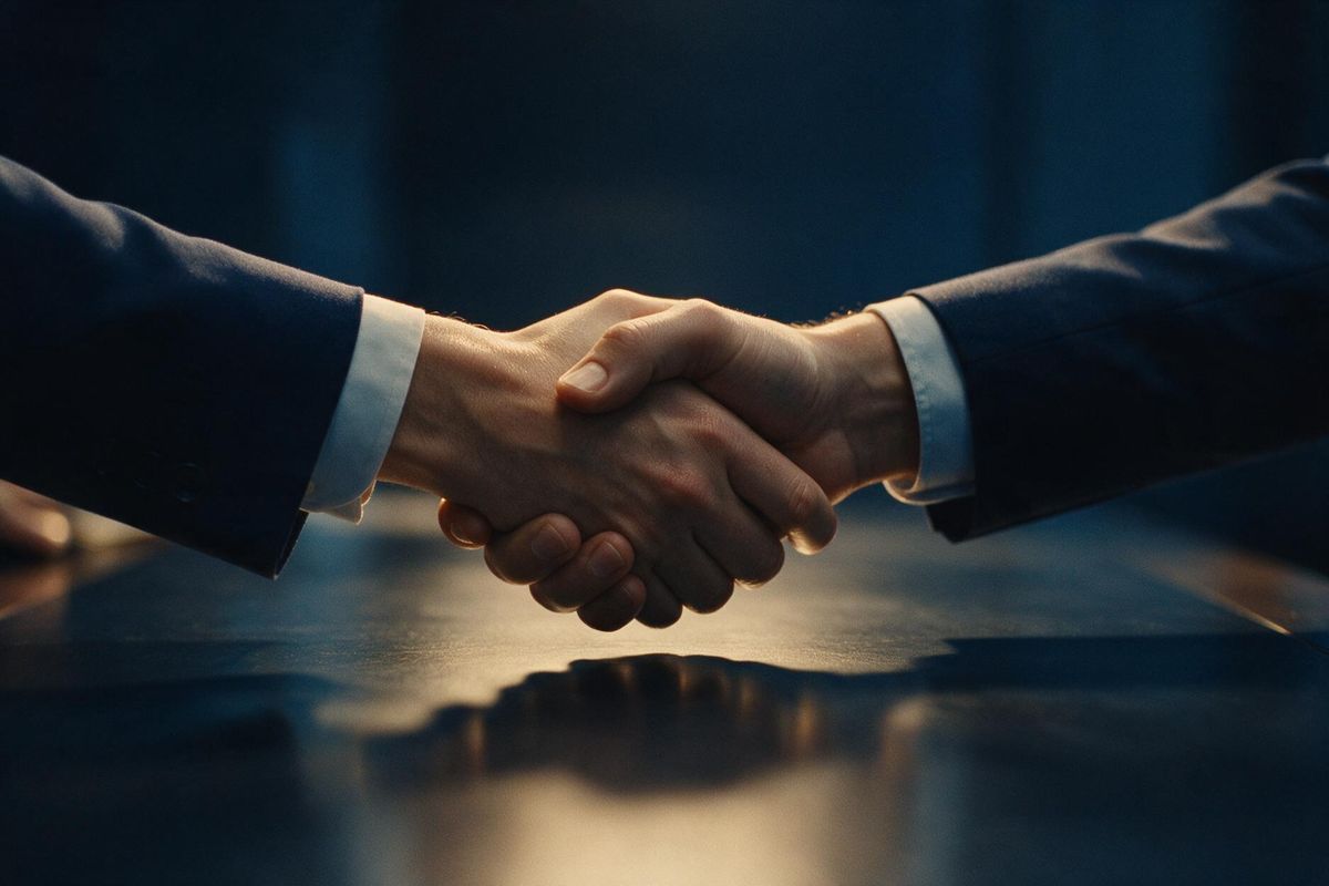 A handshake across a boardroom table